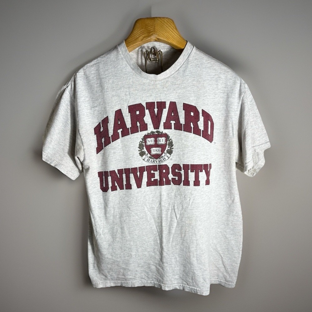 Vintage L Harvard University T Shirt Delta Pro Weight Heather Gray Ivy League